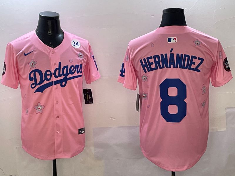 Men Los Angeles Dodgers 8 Hernandez Pink Sakura Edition 2025 Nike MLB Jersey style 4